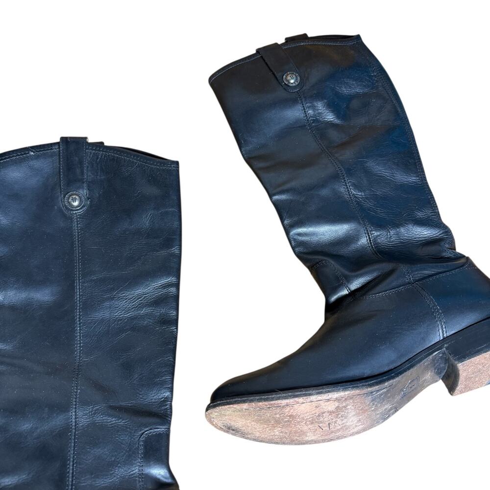 Frye Melissa Knee High Black Leather Riding Boots Pull On Round Toe Size 8.5 B - Picture 8 of 10